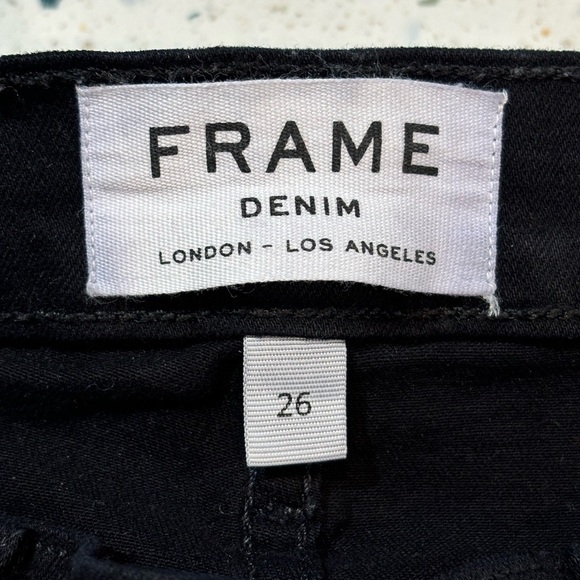 FRAME Denim Le Skinny de Jeanne Raw Stagger Hem Jeans in Black‎ Film Noir Sz 26 - Picture 7 of 11
